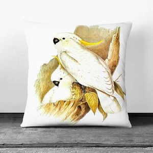 Plump Cushion Crested Cockatoos Vintage Bird Elizabeth Gould Scatter Pillow - Picture 1 of 12