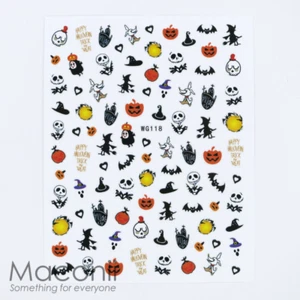 Nail Art Stickers WG118 Halloween Mix Jack Skeleton Bats Witch Pumpkin Zero Dog - Picture 1 of 3
