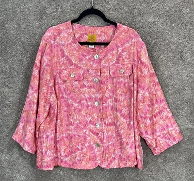 Ruby Rd. Jacket Womens 22W Pink Orange Button Front 3/4 Slit Sleeve Pockets - Image 1 of 4