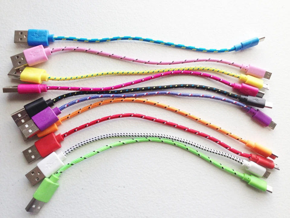 Lote 50 CABLES DE CARGA REDONDOS TRENZADOS 8" 20cm PARA GALAXY S6 S7 MICRO USB sincronización de datos Foto 1 de 2
