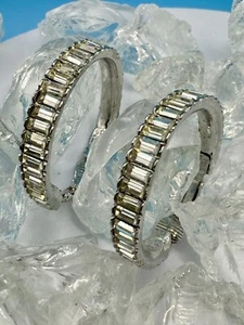 VTG 90s Kenneth Lane Silver Tone Clear Crystal Baguette Clip-on Hoop Earrings - Picture 1 of 24