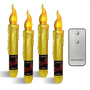 4Pack Led Flameless Candles Battery Operated with Remote Golden Dinner Candles - Picture 1 of 4