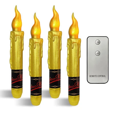 Paquete de 4 velas LED sin llama que funcionan con pilas con velas de cena doradas remotas Foto 1 de 4