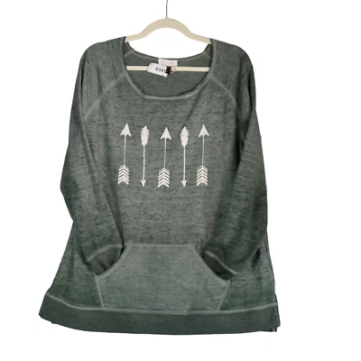 Z by Zobha Sweatshirt Womens Size XXL Green Tribal Arrows Pouch Pocket Lighter - Image 1 of 4