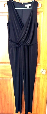 Michael Kors Women’s Black Sleeveless Jumpsuit Plunging Neck Elastic Waist Small — 第 1/4 张图片