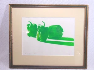 Vintage moderne Küche Restaurant Kunst grüne Paprika Serigrafie Len Johnson 1975 - Bild 1 von 5