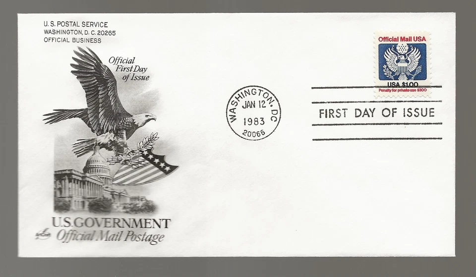 US Scott #O132, First Day Cover 1/12/83 Washington DC Single $1 Official - Image 1 of 1