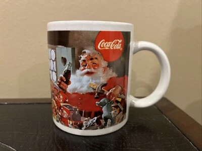 Vintage 1997 Coca-Cola Coke Santa Claus Elves Workshop Porcelain Coffee Mug Foto 1 de 4