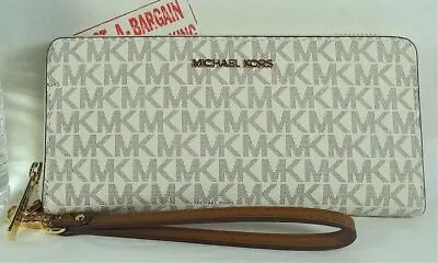 Michael Kors Jet Set Travel Vanilla Signature PVC Continental Wallet Wristlet • 79.98€
