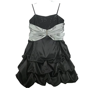 Vintage Ruby Rox Evening Dress 16 Black & Silver Satin Sequins Bubble Hem Prom - Picture 1 of 15