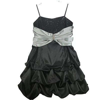 Vestido de noche vintage Ruby Rox 16 negro y plateado satinado lentejuelas dobladillo burbuja graduación Foto 1 de 4