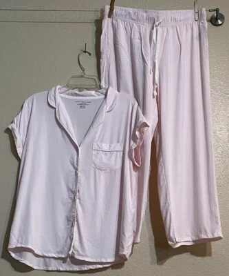 Tommy Hilfiger S 粉色睡衣 Capris 女式 2 件套睡衣纽扣 — 第 1/4 张图片