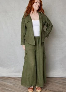 NWT Jessica Simpson Linen Cargo Palazzo Pants Sz XL Olive Green - Picture 1 of 12