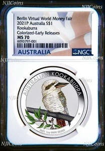 2021 Berlin Show Virtual WMF Australia Kookaburra Silver NGC MS70 1oz $1 Coin ER - Picture 1 of 6