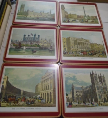 Vintage Pimpernel Place Mats English Inns Cork Backs Set of 6 VGC 8 5/8" 7 5/8" - Image 1 of 4