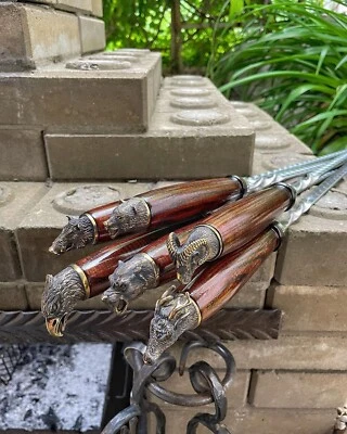 Forged handmade skewers designed bronze animals head handles grill BBQ 6 pcs - Image 1 of 4