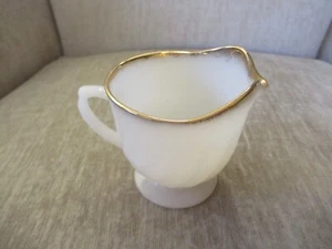 Creamer 1950's Anchor Hocking Fire King Gold Rim Milk Glass Oven Ware USA - Picture 1 of 12