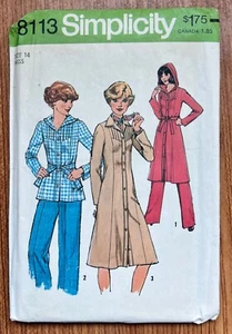 VTG 70's Simplicity 8113 Misses Hooded Dress Top Pants Pattern Sz:  14 UNCUT FF - Picture 1 of 3