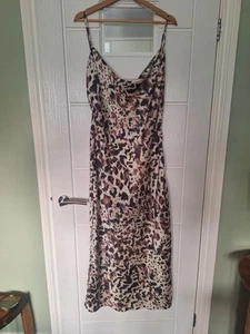 Lola May silk feel leopard print dress with scoop neck and tie back. Size 12 - Picture 1 of 6