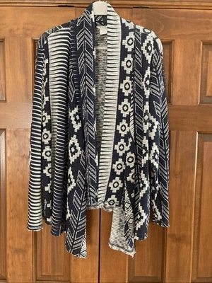 Cárdigan Ariat Aztec Western Theme frente abierto para mujer talla XL azul marino marfil Foto 1 de 4