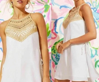 Vestido Corto Lilly Pulitzer Mameluco 6 Oro Blanco Encaje Perla Foto 1 de 4
