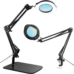 15X Magnifying Glass Desk Lamp with Clamp and Base, 5 Color Modes 10 Levels A... - Picture 1 of 7