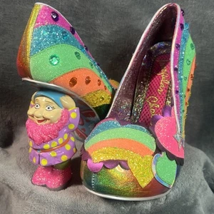 RARE Irregular Choice RAINBOW Just Gnome It Family Reunion gnome heel Sz 38 Us 7 - Picture 1 of 6