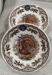Royal Stafford set 6 WOODLAND TURKEY SOUP CEREAL BOWLS Thanksgiving NEW - Picture 1 of 7