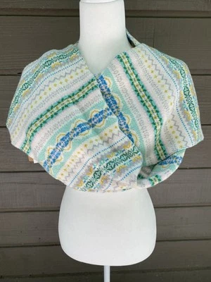 TALBOTS FAIR ISLE BUFANDA INVIERNO VERDE AZULADO CREMA ROSA NUEVO CON ETIQUETAS Foto 1 de 4