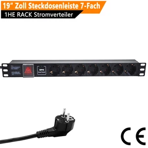 Steckdosenleiste 19 Zoll 1HE 7x Schutzkontakt ALU 16A Netzwerk & Serverschränke - Afbeelding 1 van 9