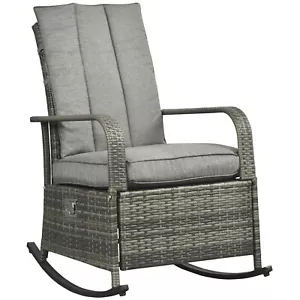 Outdoor Wicker Rocking Chair Patio Porch Furniture Rattan Cushioned Recliner - Picture 1 of 13