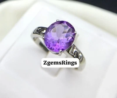 Anillo hecho a mano para mujer piedra amatista corte ovalado púrpura natural plata de ley 925 Foto 1 de 4