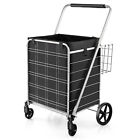 Jumbo Upgraded Utility Grocery Cart Folding Shopping Cart w/ Waterproof Liner