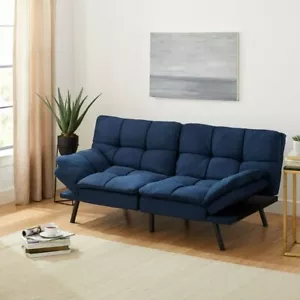 Mainstays Memory Foam Futon with Adjustable Armrests Suede Fabric, Blue - Picture 1 of 10
