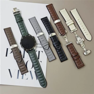 For Samsung Galaxy Watch 3 4 5 6 7 FE 40/44mm Butterfly Clasp Leather Band Strap - Picture 1 of 37