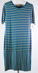 NWT Lula Roe Blue/Yellow Stripe Size XL Julia Dress Lu La Roe HTF Rare - Picture 1 of 7