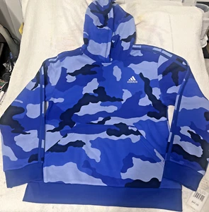 NWT - Adidas YOUTH Blue Camo Pullover Hoodie Size: 14/16 Large - Picture 1 of 6