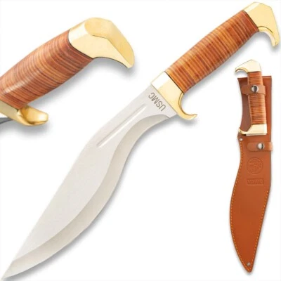 Cuchillo Kukri con mango de cuero apilado USMC | 16 1/2" de longitud total Foto 1 de 4
