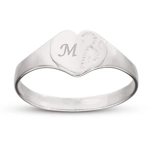 Personalised Kids Silver Signet, Girl Ring, 925 silver, Heart ID, capital letter - Picture 1 of 6