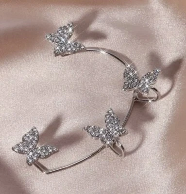Pendientes brazalete clips mariposa circón plata sin piercing regalo para mujer Foto 1 de 4