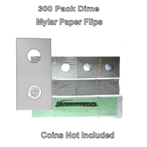 300 Cardboard/Mylar 2x2 Coin Holder Flips for Dime 17.9mm, by Guardhouse - Picture 1 of 3
