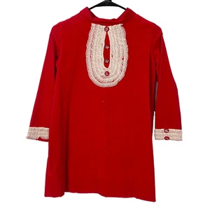 Vintage 1950s Handmade Red White Velveteen Bib Lace Girls Toddler Dress - Picture 1 of 6