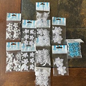 Offray 0.75" Accent Flower / Pearl Cluster & Diamond Center Lot Of 11 White Blue