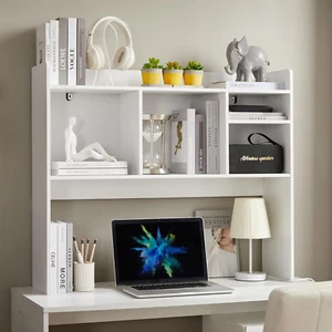 Desktop Bookshelf, Wooden Desk Storage Hutch with 6 Shelves for Computer Desk, 3 - Picture 1 of 6
