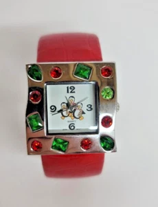 Reloj Mujer Tema Vacaciones Pingüinos Rojo Brazalete Banda Cuadrado 32 mm Caja Esfera Blanca - Imagen 1 de 4