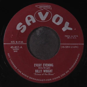 BILLY WRIGHT: every evening / married woman's boogie SAVOY 7" Single 45 RPM - Picture 1 of 2