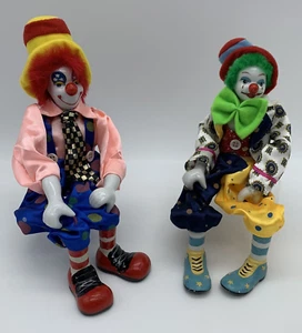 2 Vintage Clown Hanging Leg Figurines in Mismatched Outfits CUTE! - Picture 1 of 11