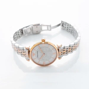 EMPORIO ARMANI WOMENS WATCH STEEL SILVER AND GOLD STRAP & WHITE DIAL AR1926 NEW - Picture 1 of 6
