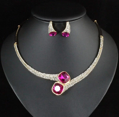 Juego de pendientes collar de diamantes de imitación austriacos Grace fucsia N953F enchapados en oro Foto 1 de 4
