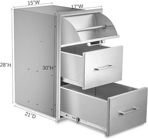 Stainless Steel Outdoor Kitchen Drawers BBQ Drawers Double Access Drawer w/Paper - Picture 1 of 7